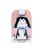 Loungeable Pink Penguin Fluffy Socks